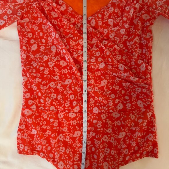 Elodie Orange Floral Mesh Wrap Bodysuit (M) – Stretchy Form-Fitting - Picture 8 of 16
